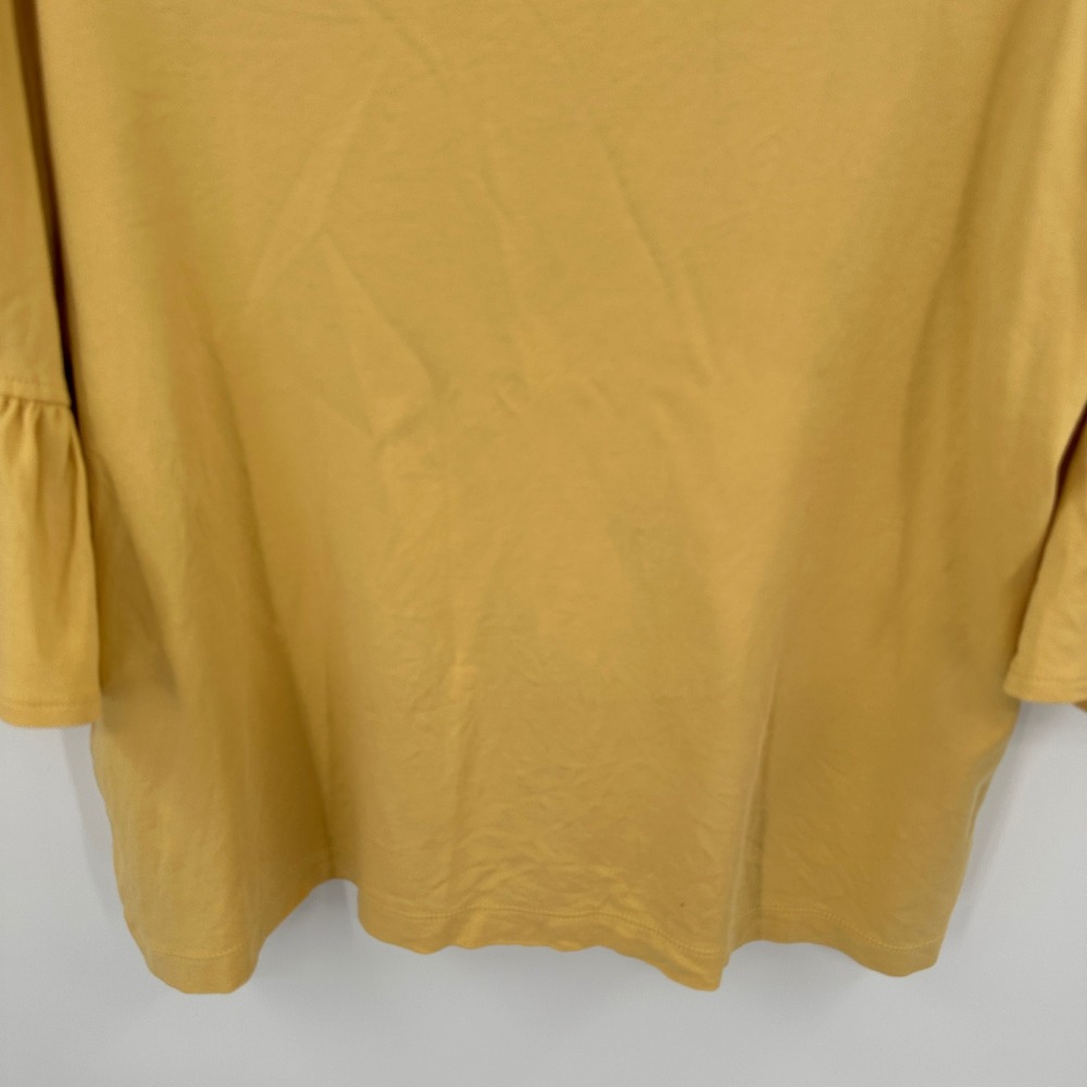 Chicos Yellow Cotton Ruffle Bell Sleeve Scoop Neck Top Size 2 Large Solid Knit - Picture 3 of 9
